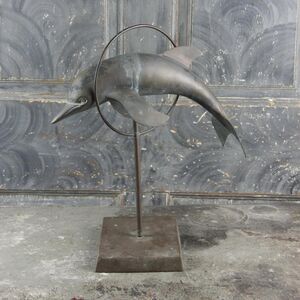 Large, Heavy Performing Dolphin Sculpture, aged patina, vintage
